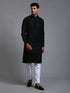 Vastramay Men's Black Cotton Blend Kurta and White Pant Set